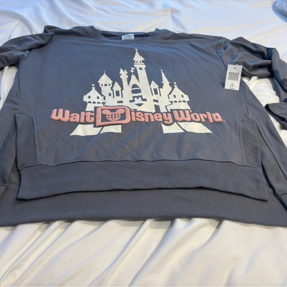 Disney Gray Magic Kingdom Castle Graphic Lightweight Crewneck Sweatshirt - Picture 5 of 12